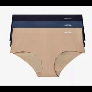 CALVIN KLEIN Invisibles Blue Nude Black 3 pk Hipster Panty Underwear Womens